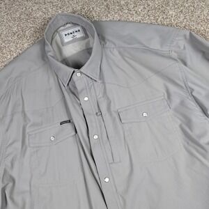 Poncho Outdoors Mens XXL Regular Fit Western Pearl Snap Shirt Gray Long Sleeve